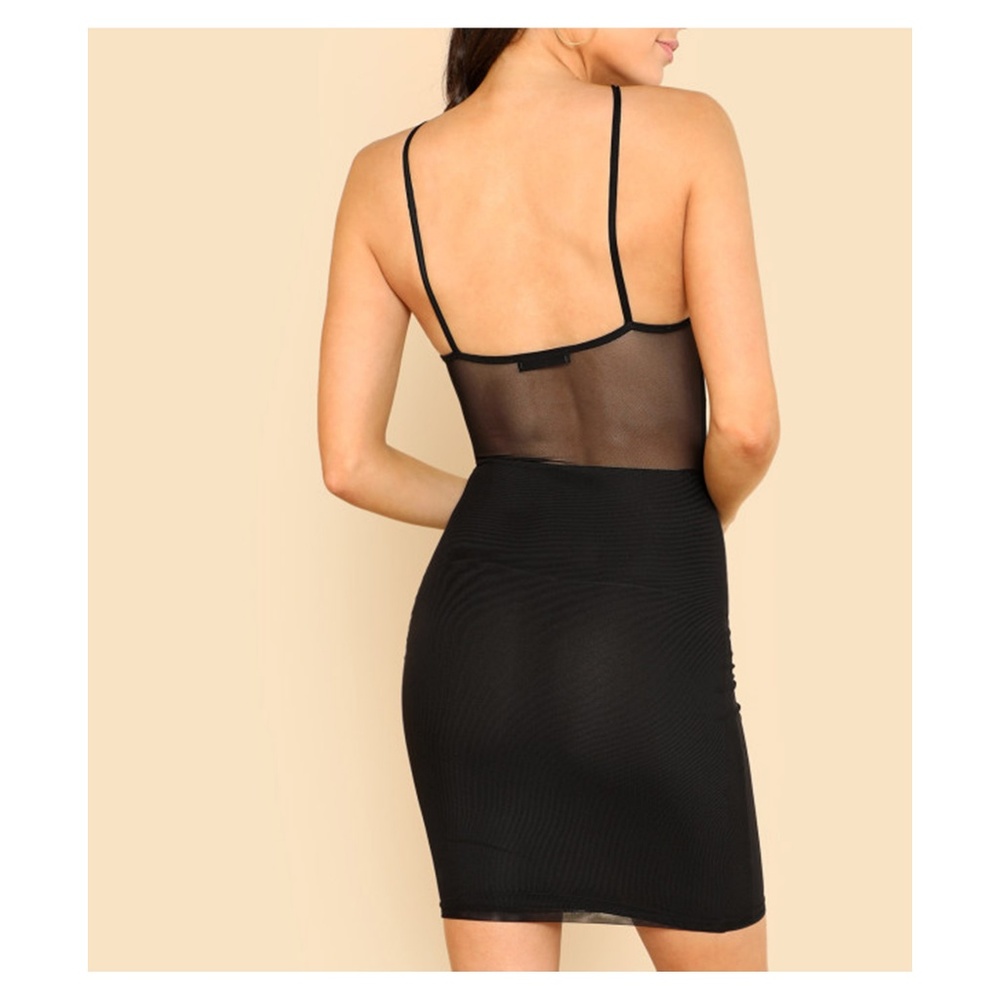 Black Halter Mesh Details Bodycon Dress - Picture 3 of 5